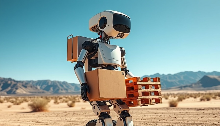 Industrial robotics delivery robot carrying goods outdoors.