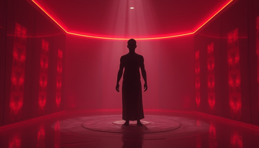 Infrared light wellness effects silhouette in ambient chamber.