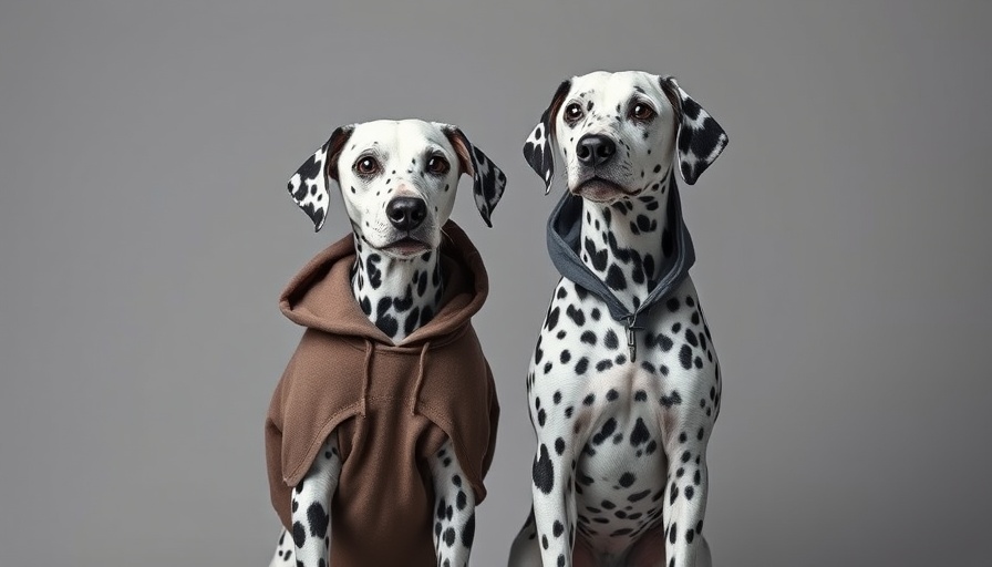 Playful Dalmatian with hoodie alongside curious Dalmatian, highlighting impersonation