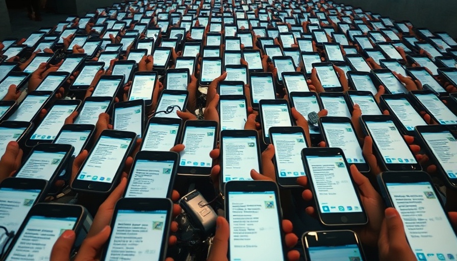 Smartphones in rows displaying messages, illustrating SMS scam threats.
