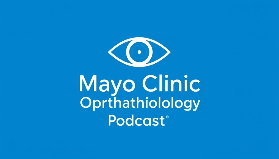Minimalistic Mayo Clinic Ophthalmology Podcast logo on blue background