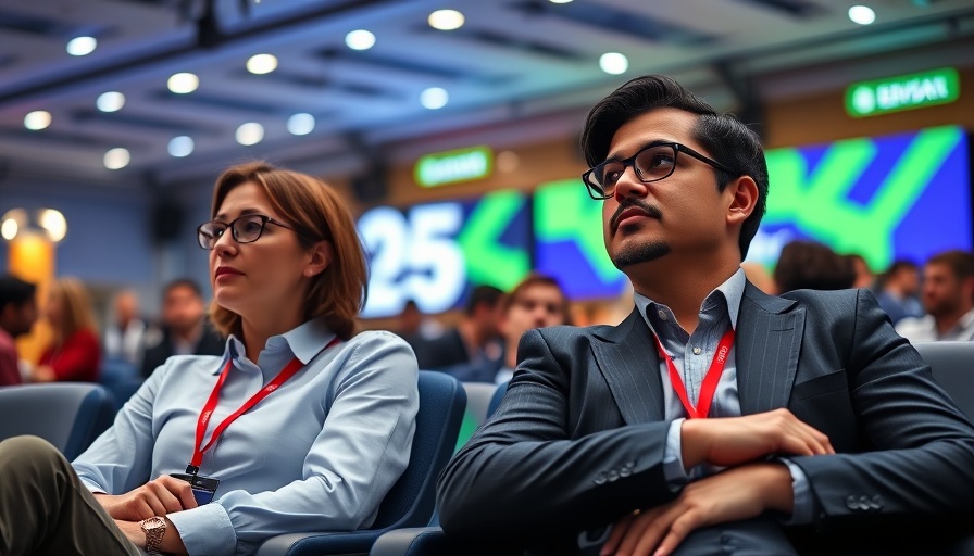 Two professionals at a tech conference discussing Gemini IPO impact on healthcare.