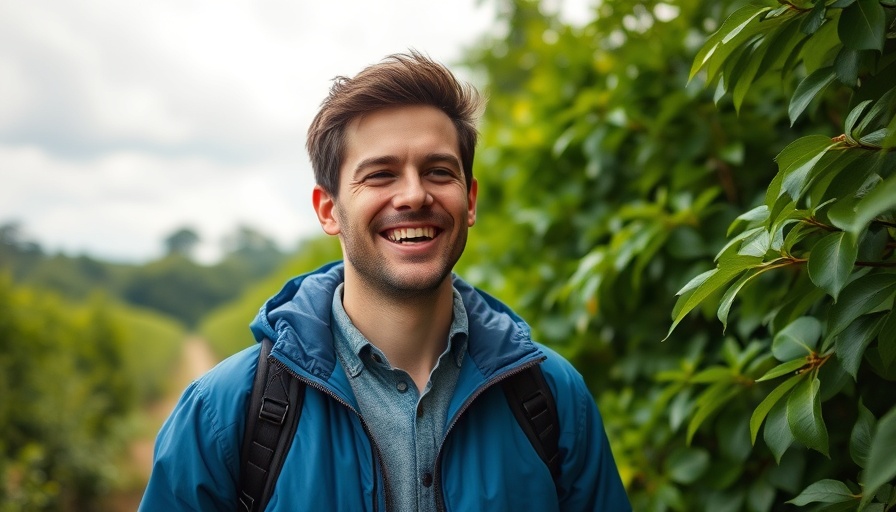 Man smiling in lush greenery, representing rural healthcare advancements.