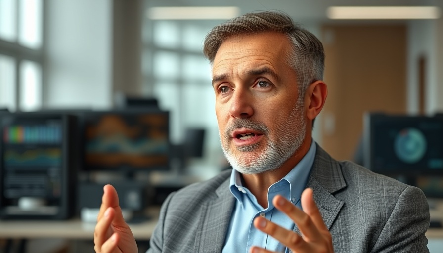 Middle-aged man delivering a talk on genetic testing for brain tumors.