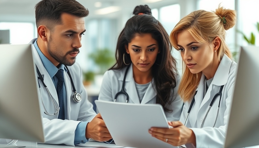 Medical team analyzing Enterprise Master Patient Index data on computer.