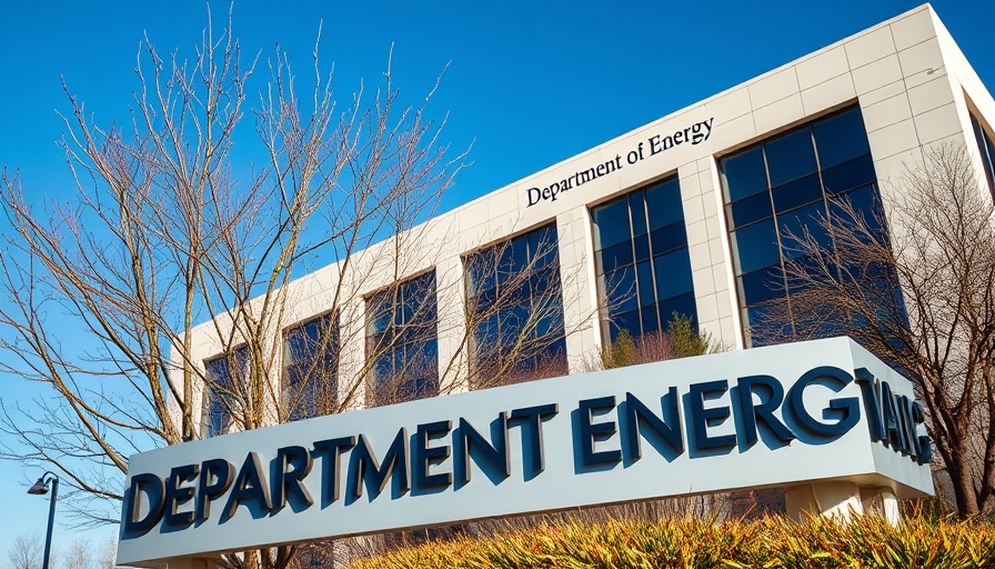Department of Energy building under clear sky, Trump Energy Department cuts.