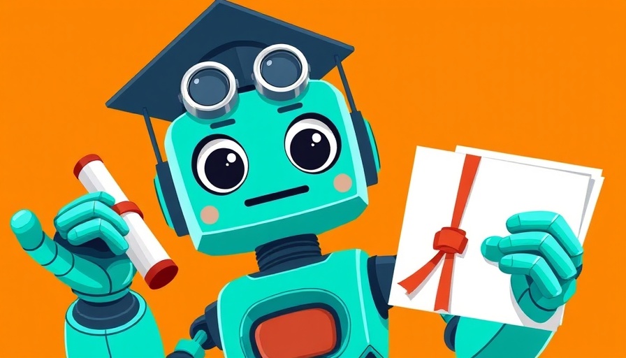 Cartoon robot with graduation cap, representing AI expertise