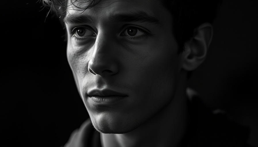 Thoughtful young man in black and white portrait, GOP climate action.