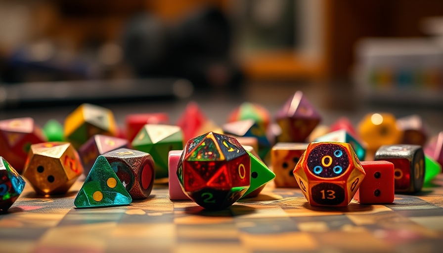 Colorful gaming dice on a table for Dungeons & Dragons charity.