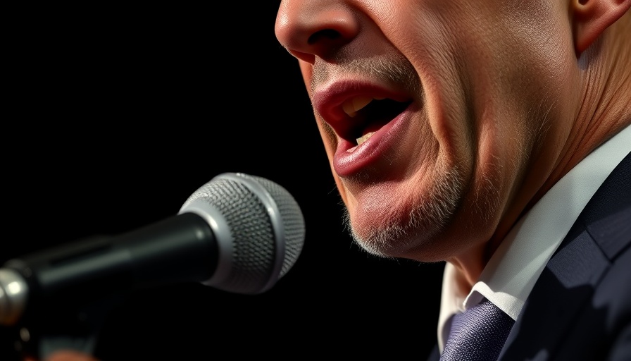 Man in suit giving speech with a microphone