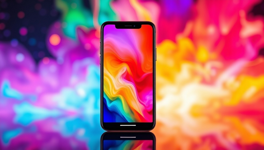 Smartphone with app, vibrant colors, AI in advertising theme