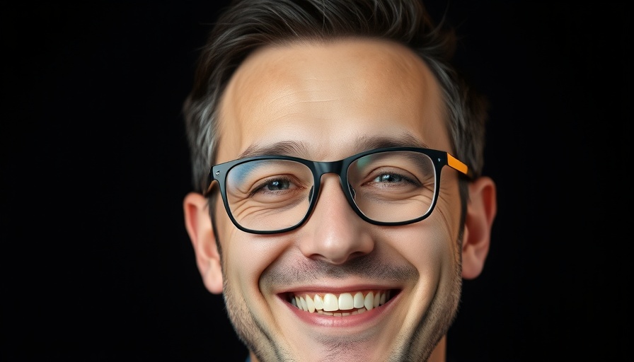 Smiling man with glasses, casual pose in studio.