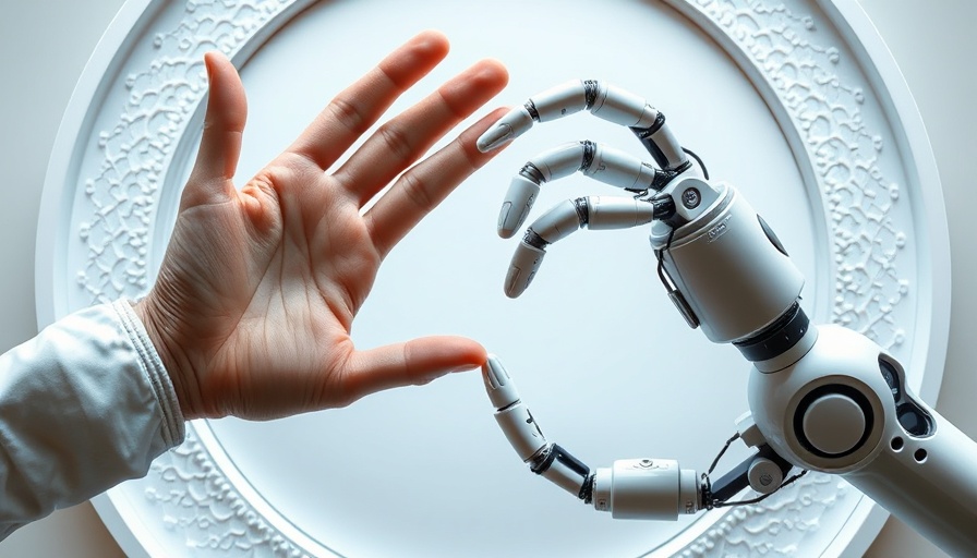 AI in business concept with human and robot hand connection.