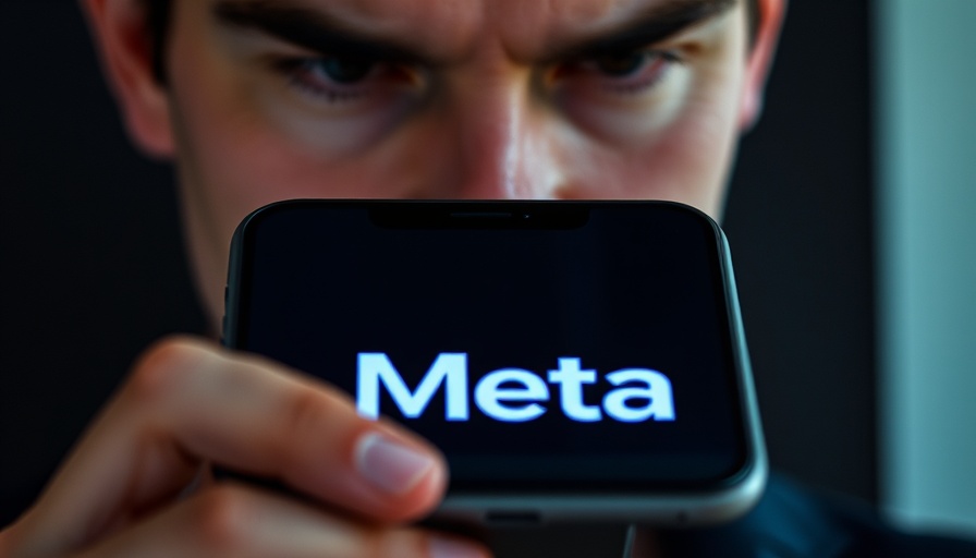 Meta layoffs illustration with smartphone and serious expression.