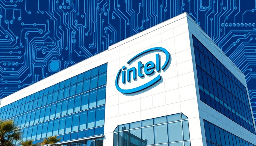 Intel corporate building with digital backdrop symbolizing stock jump.