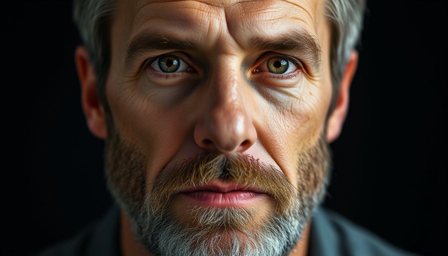 Middle-aged man close-up portrait with beard and focused look