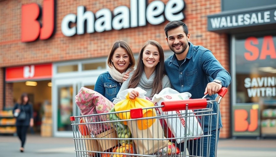 Family enjoying BJ's membership offer with full shopping cart.