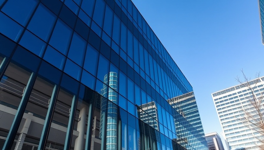 UnitedHealthcare corporate office building glass facade in blue sky