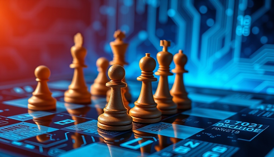 Futuristic chessboard with circuit design symbolizes Small Business AI Compliance.