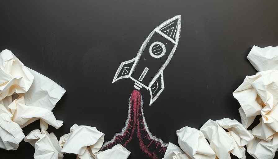 Rocket drawing with crumpled papers representing safe spaces to fail.