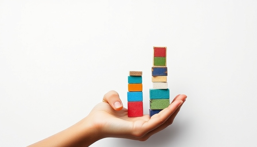 Creative collage of stacking colorful blocks, growth strategy.