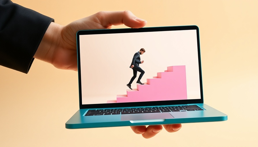 Surreal depiction of emerging domain name trends with a man stepping from a laptop.