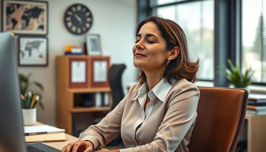 Woman taking a relaxing break at her desk, emphasizing the importance of taking a break from your business.