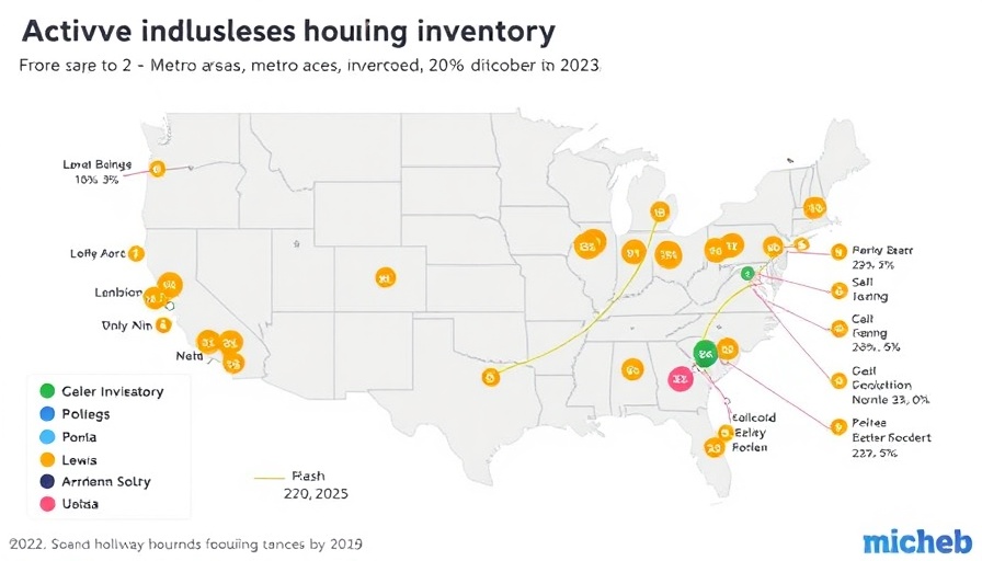 US map showing changes in unsold home inventory from 2019 to 2025.