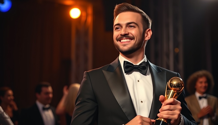 Charismatic man holding an award backstage at event