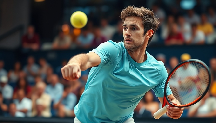 Focused athlete serving tennis ball with precision, vibrant scene.