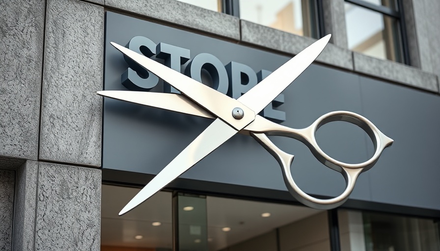 Symbolic image of scissors cutting retail sign, private equity impact on retail.