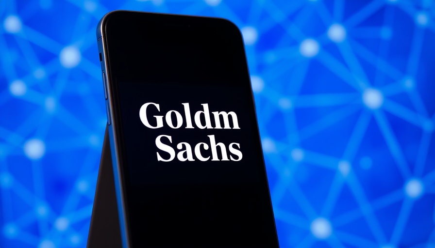 Goldman Sachs logo on smartphone, blue abstract background.