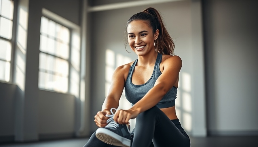 Confident woman in minimal gym tying shoelaces, exploring stealth mode strategy for side hustles.