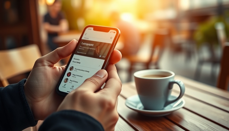 Person using language app on phone in cafe setting.