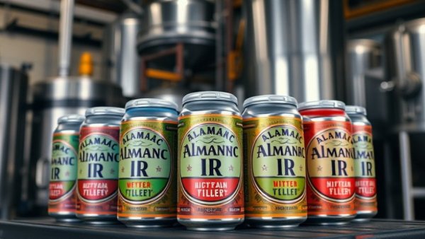 Cans of air-capture carbonated beer on display at a brewery.