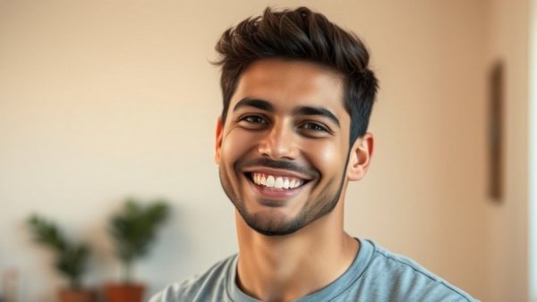 Friendly young adult indoors, warm lighting.