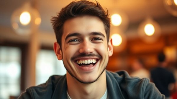 Young man smiling in formal setting.