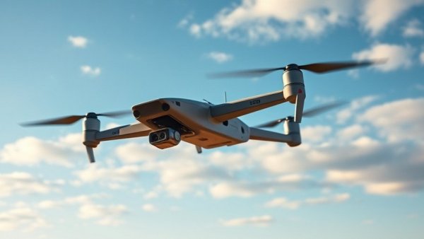 Advanced tactical drone flying in clear blue sky.