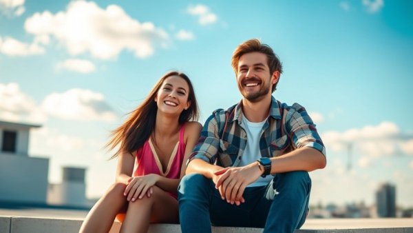 Smoakland 4/20 Sale: Young couple smiling on rooftop.