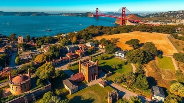 Presidio Trust Board Changes: aerial view with Golden Gate Bridge
