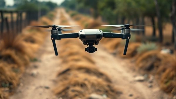 Drone technology innovation on rural path, software engineer opportunities.