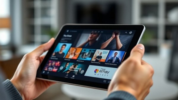 Tablet displaying video content in the digital entertainment economy.