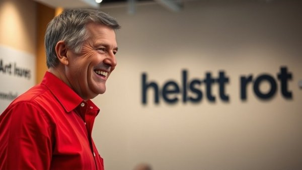 Captivating drone shots that wow, man in red shirt smiling indoors.