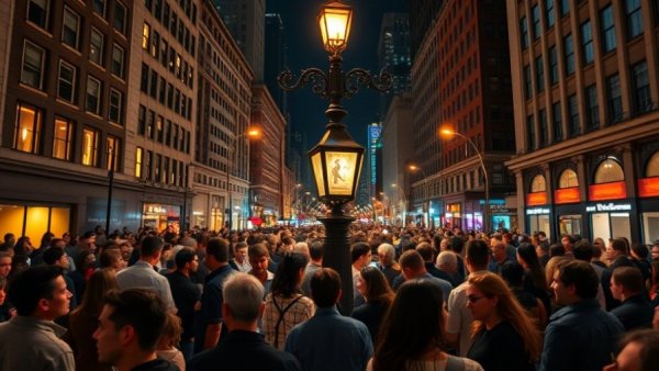 1906 earthquake anniversary San Francisco crowd at historic lamppost.