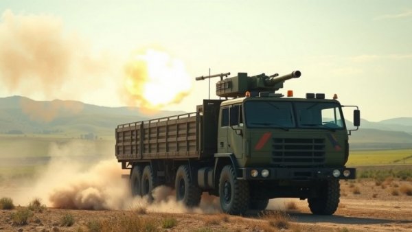 Sweden Advanced Air Defense Systems in action, truck firing in field.
