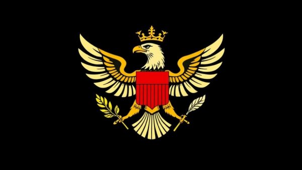 US Drone Dominance Program emblem with eagle on black.