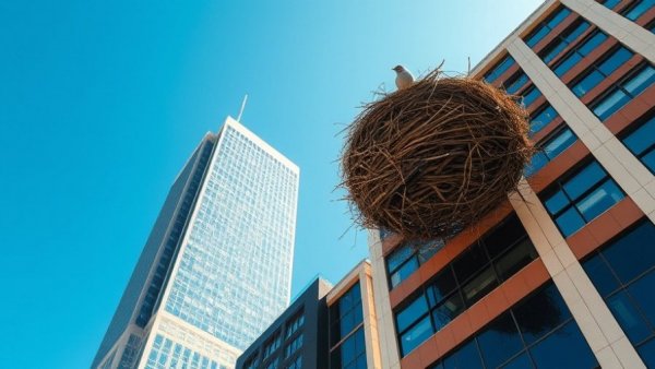Empty nest on skyscraper symbolizing return of empty nesters to San Francisco.