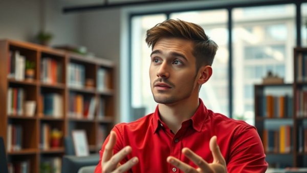 Young man sharing engaging drone business ideas in office setting