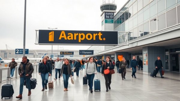 Oakland San Francisco Bay Airport exterior with travelers.