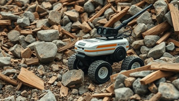 Small rugged robot navigating debris, showcasing Teledyne FLIR Hovermap integration.